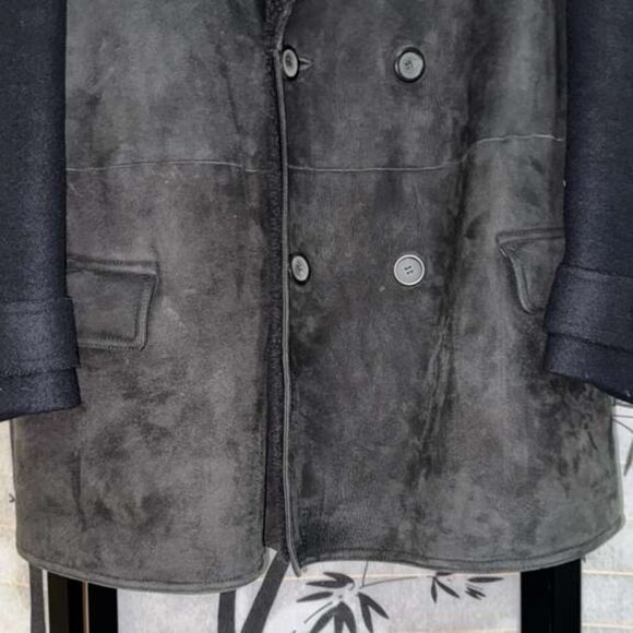 L/XL🔥LANVIN Men Shearling Leather Tall Coat Jacket ITALY Overcoat - Picture 4 of 9